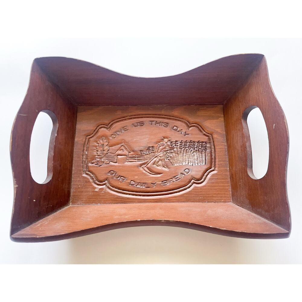 Vintage Give Us This Day Our Daily Bread Wood Tray